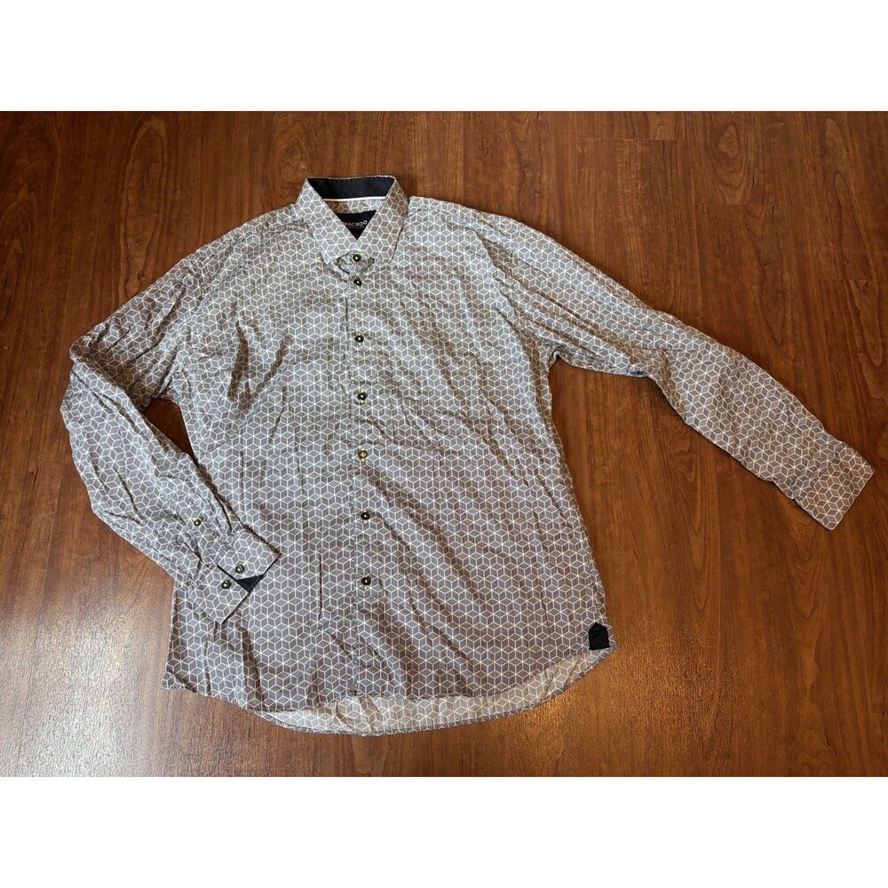 Maczoo Mens Geometric 3D Square optical illusion Button Up Shirt 2XL Black&White